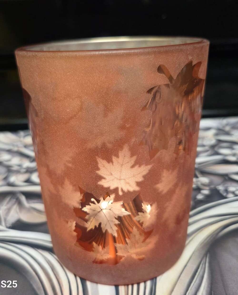 Melrose International Autumn Leaf Glass Votive Holder Orange Fall Decor